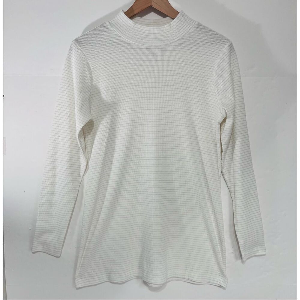 Christopher & Banks Long Sleeve White With Silver Threads Top   Size M